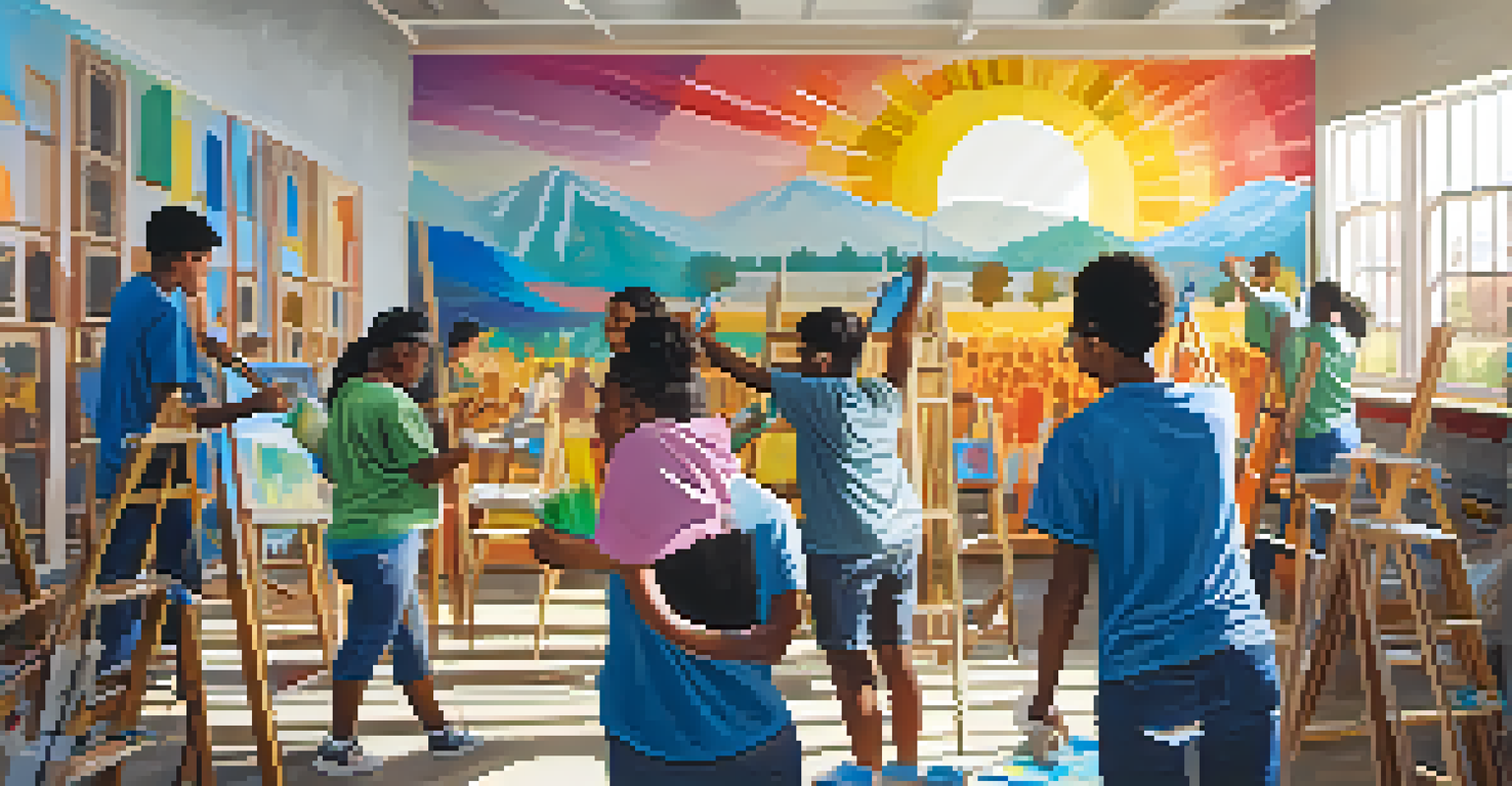 High school students painting a community center, showcasing their engagement and teamwork in a community service initiative.