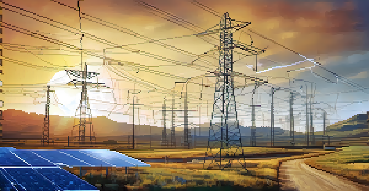 A digital illustration of a smart grid system with renewable energy sources in Colorado.
