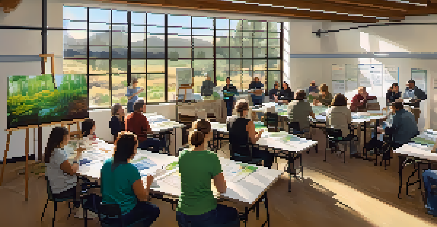 Participants engaged in a workshop about local ecosystems, learning data collection techniques in a community center.