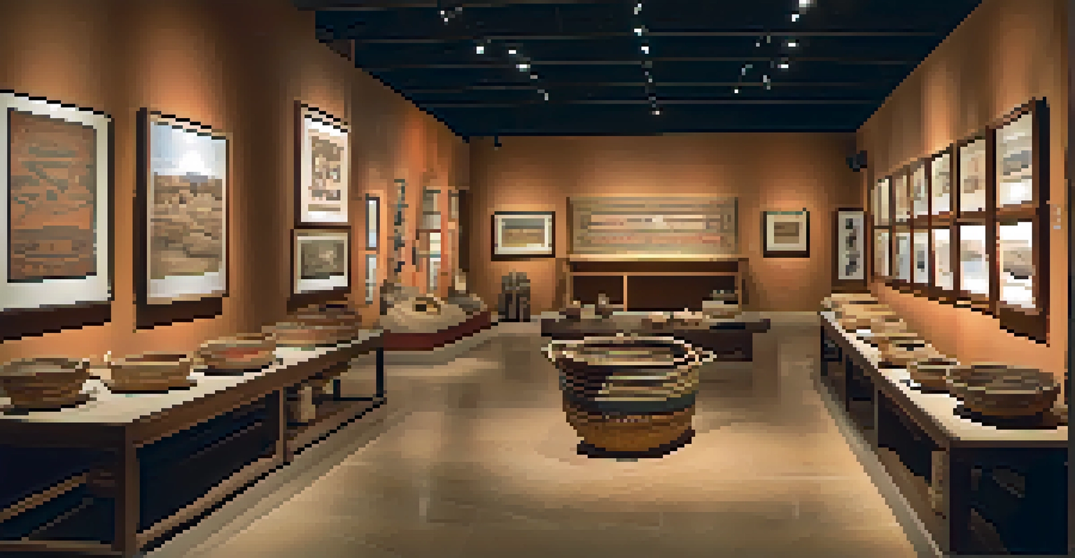 Inside the Ute Indian Museum, showcasing traditional artifacts with warm lighting and earthy tones, creating an inviting atmosphere.