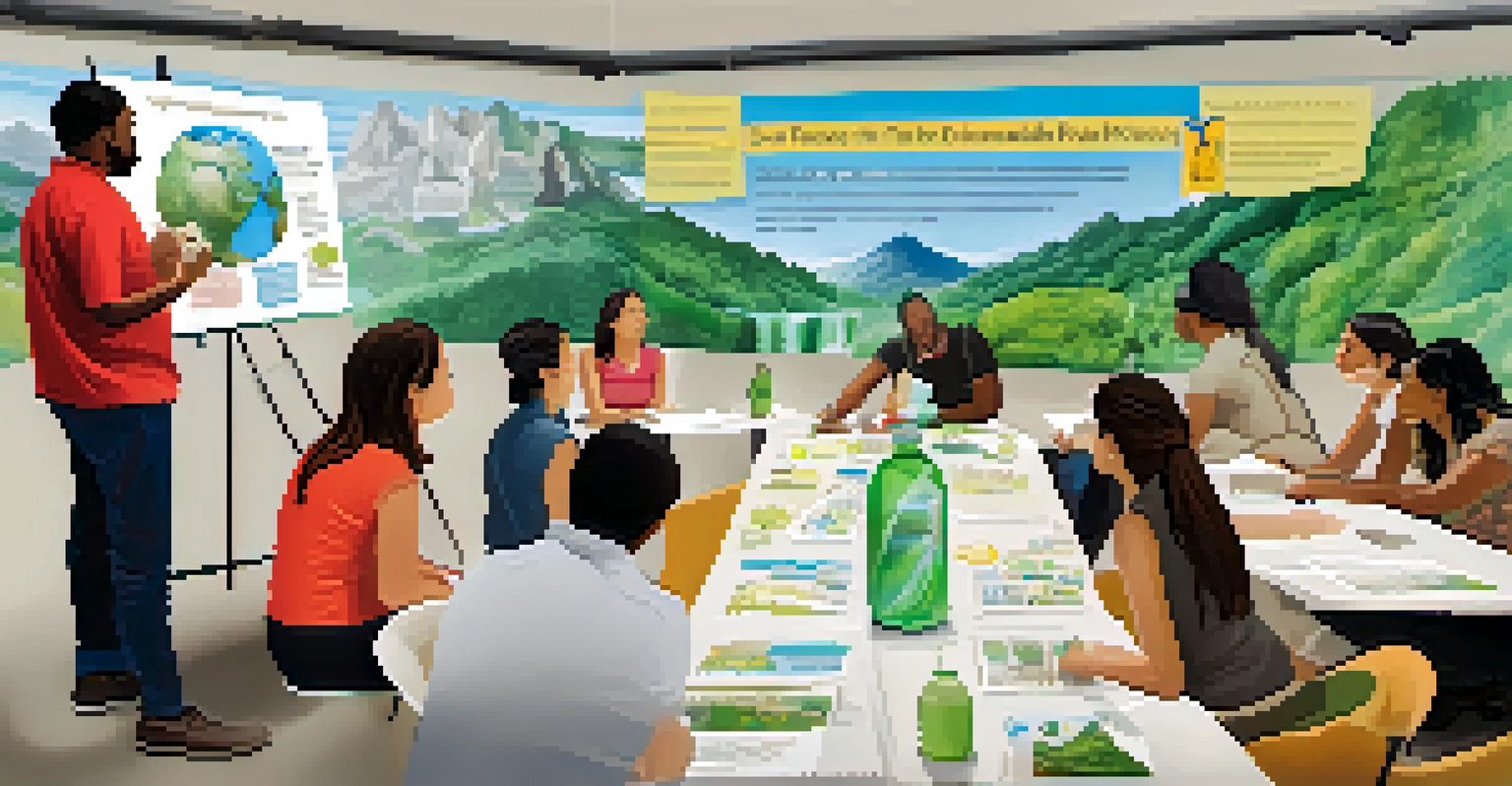 A workshop on sustainable travel with tourists learning and discussing eco-friendly practices.