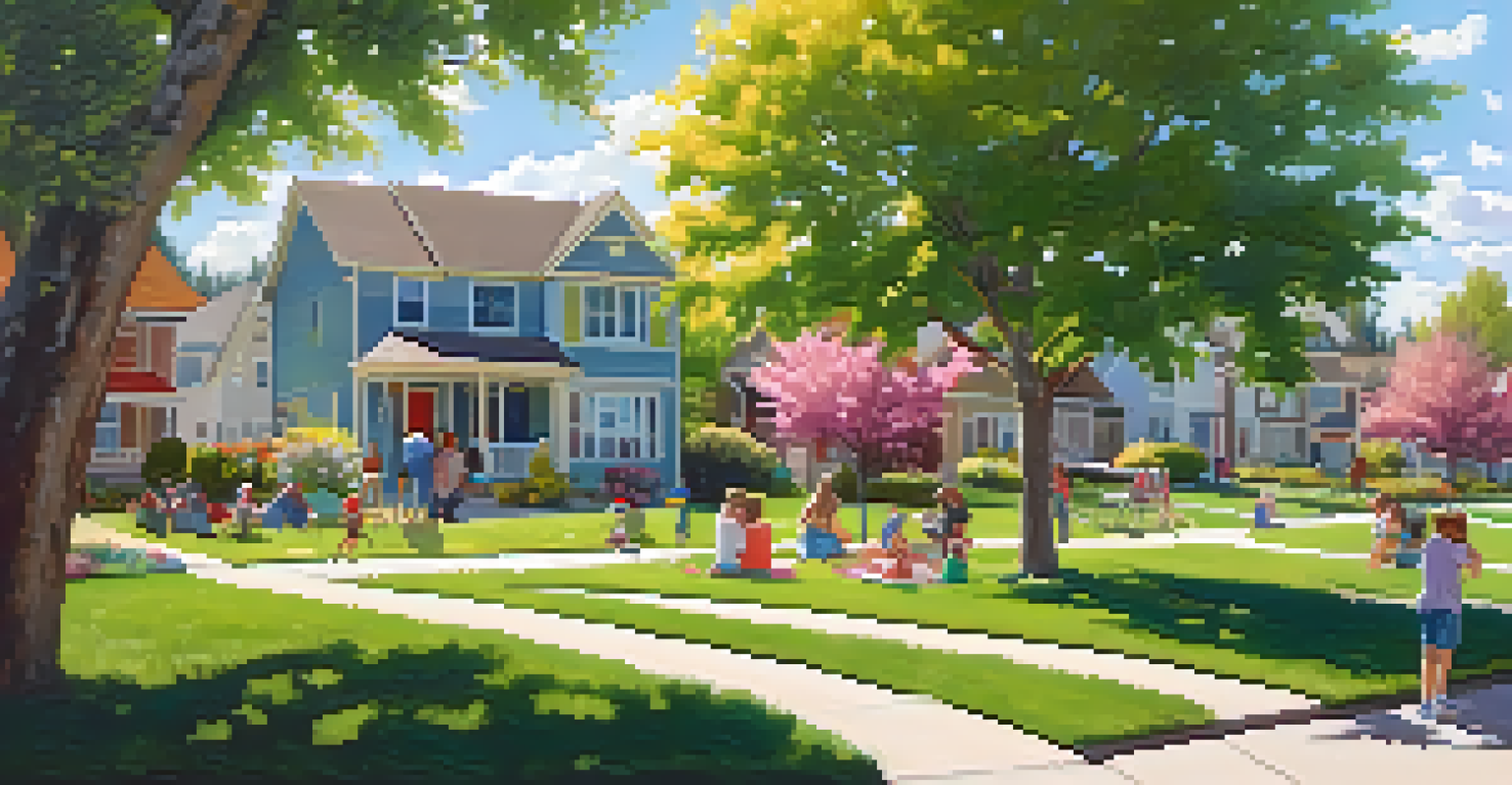 A peaceful suburban park in Colorado with families enjoying a sunny day.