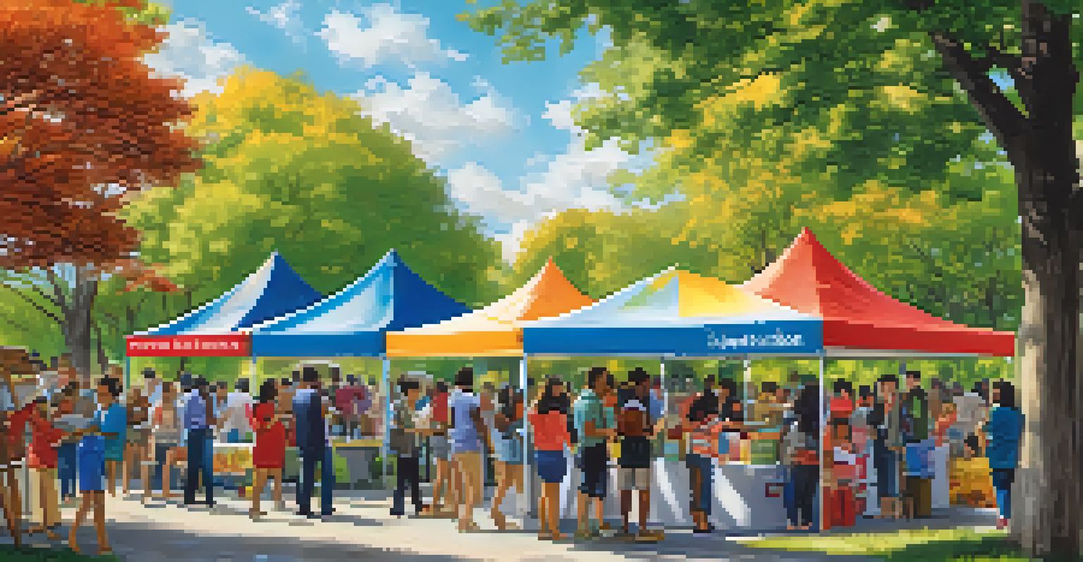A community event with families engaging at a booth that provides information about higher education opportunities.