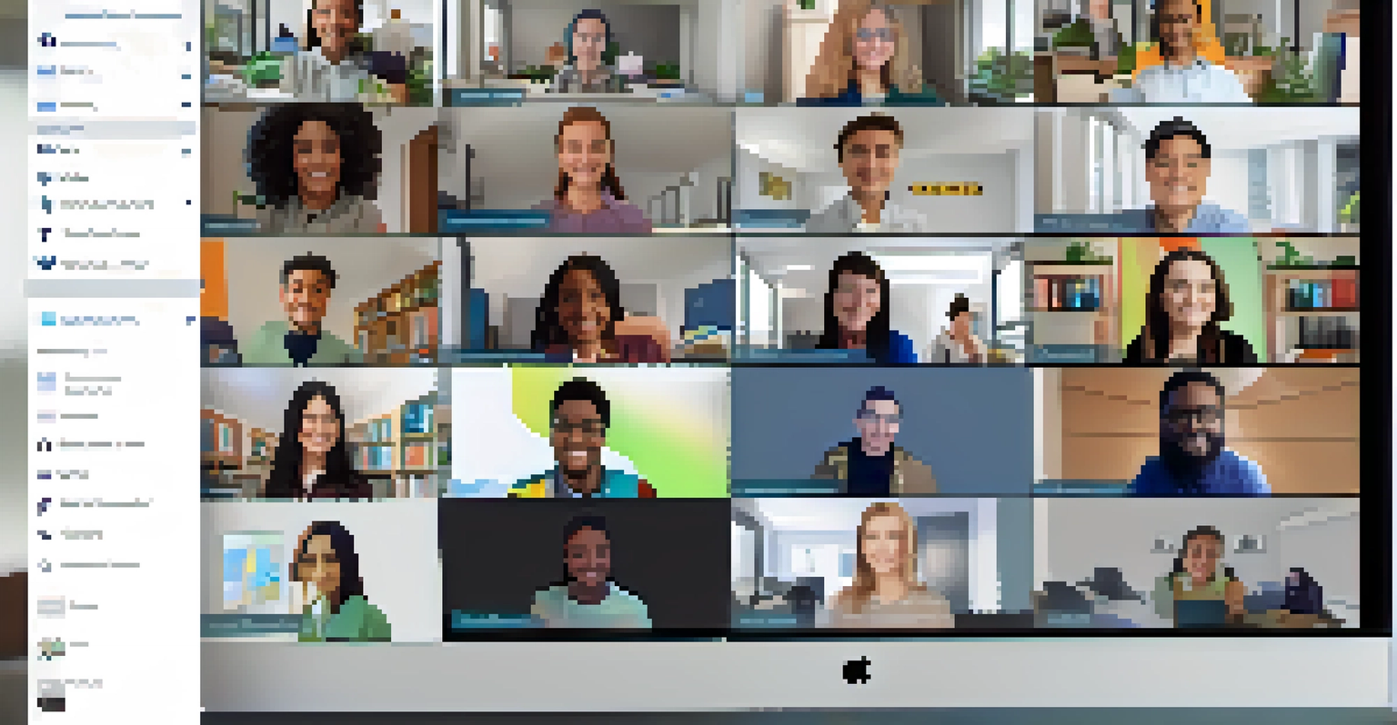 A computer screen displaying a virtual meeting with diverse students in separate video call windows, engaged in discussion.