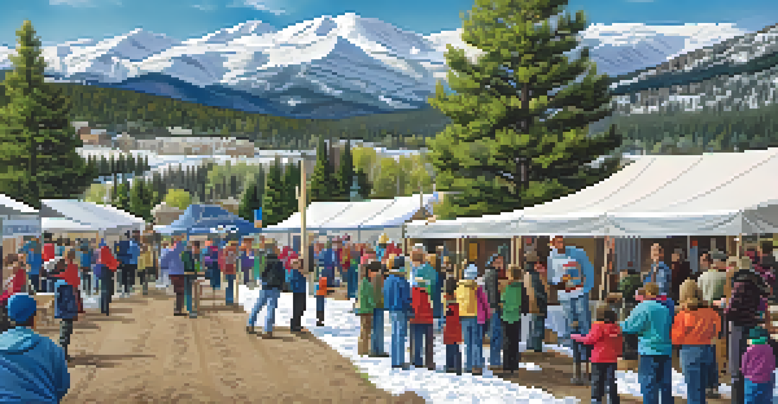 Community members engaging in a tree-planting event to promote snowpack conservation, with snowy mountains in the background.
