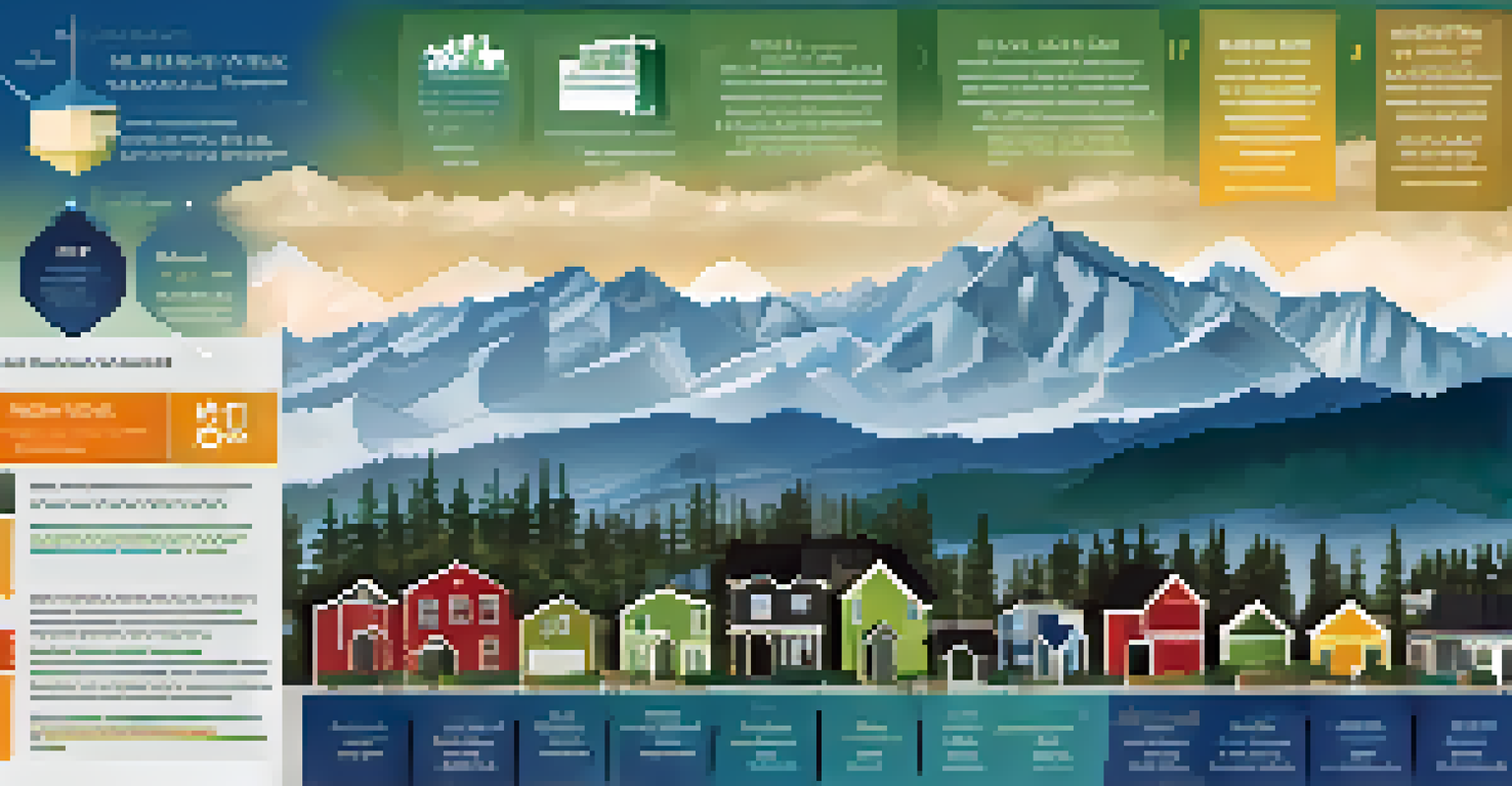 An infographic showing big data's influence on Colorado real estate, with graphs and neighborhood images against a mountain backdrop.