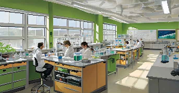 A diverse group of scientists working in a bright research laboratory at Colorado State University, with advanced equipment and research materials visible.
