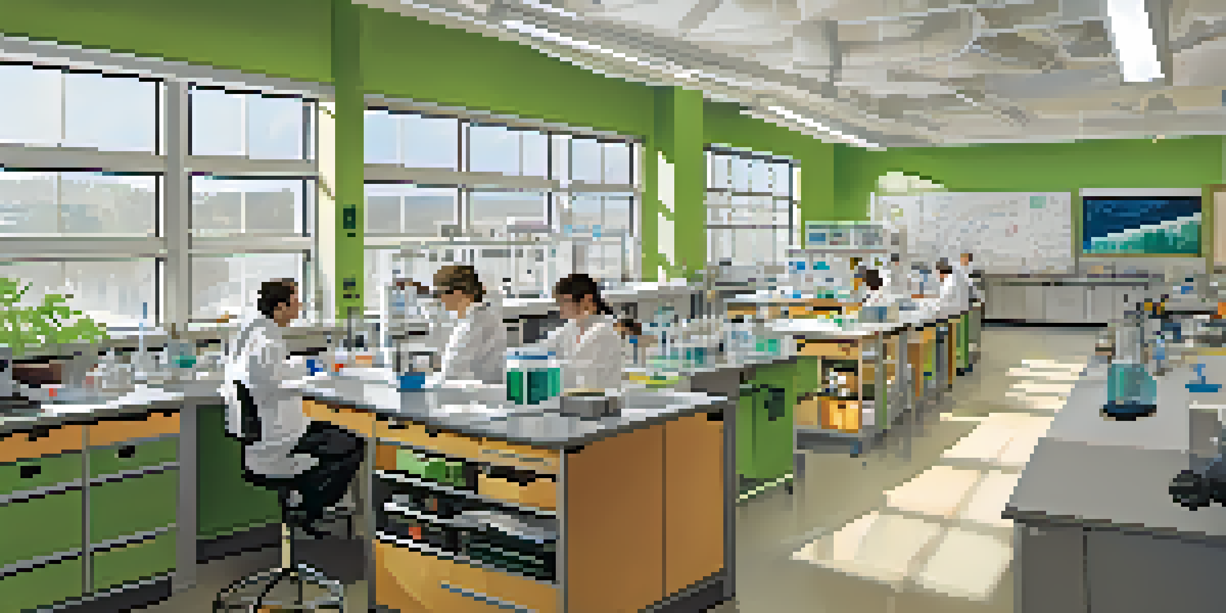A diverse group of scientists working in a bright research laboratory at Colorado State University, with advanced equipment and research materials visible.