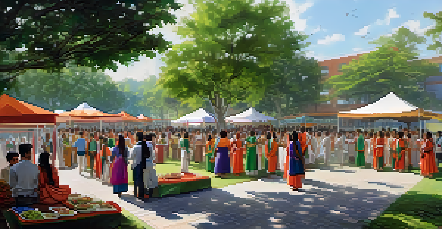 A college campus hosting a cultural festival with students in traditional attire celebrating their heritage.