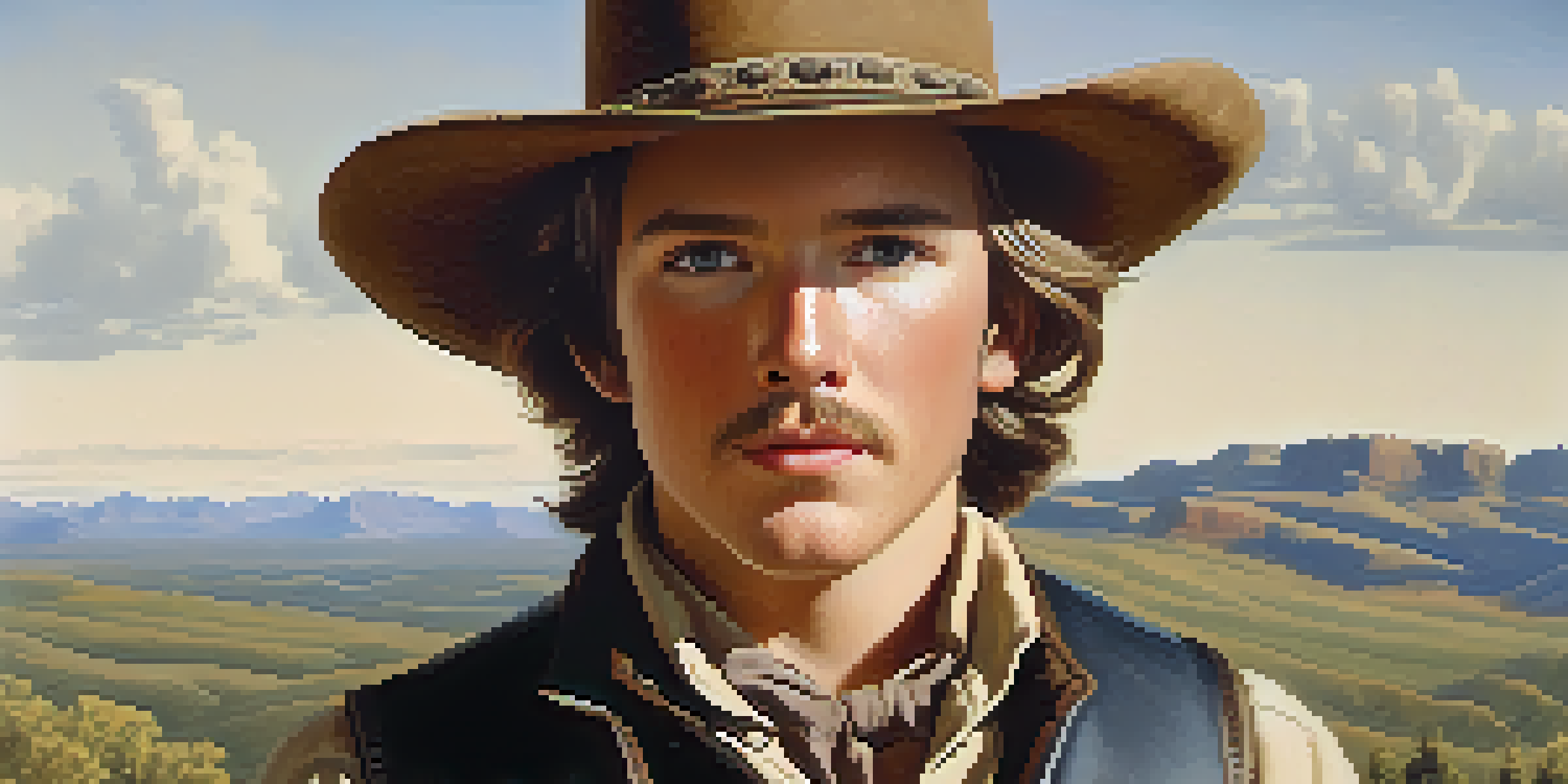 A young Kit Carson in frontier clothing stands confidently in a rugged wilderness, with rolling hills and forests in the background under a clear blue sky.