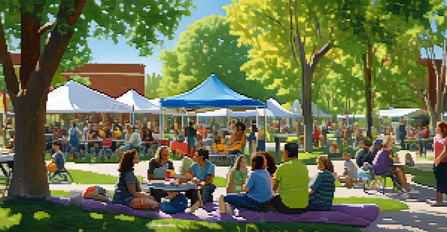 A community event in a Colorado park focused on renewable energy, featuring diverse residents and informational booths.