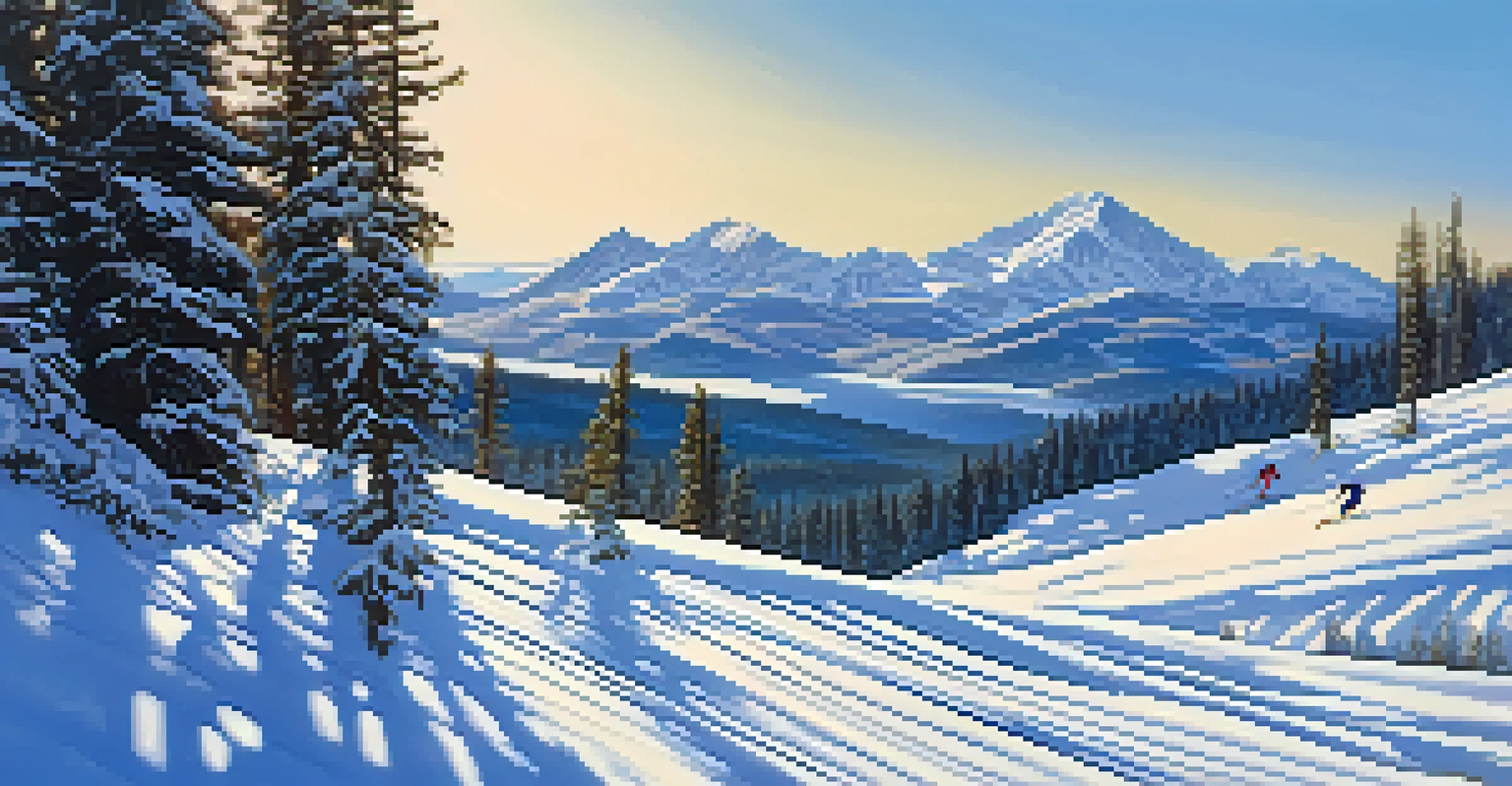 A winter scene in Colorado featuring skiers and snowboarders on a snow-covered slope with mountains in the background.