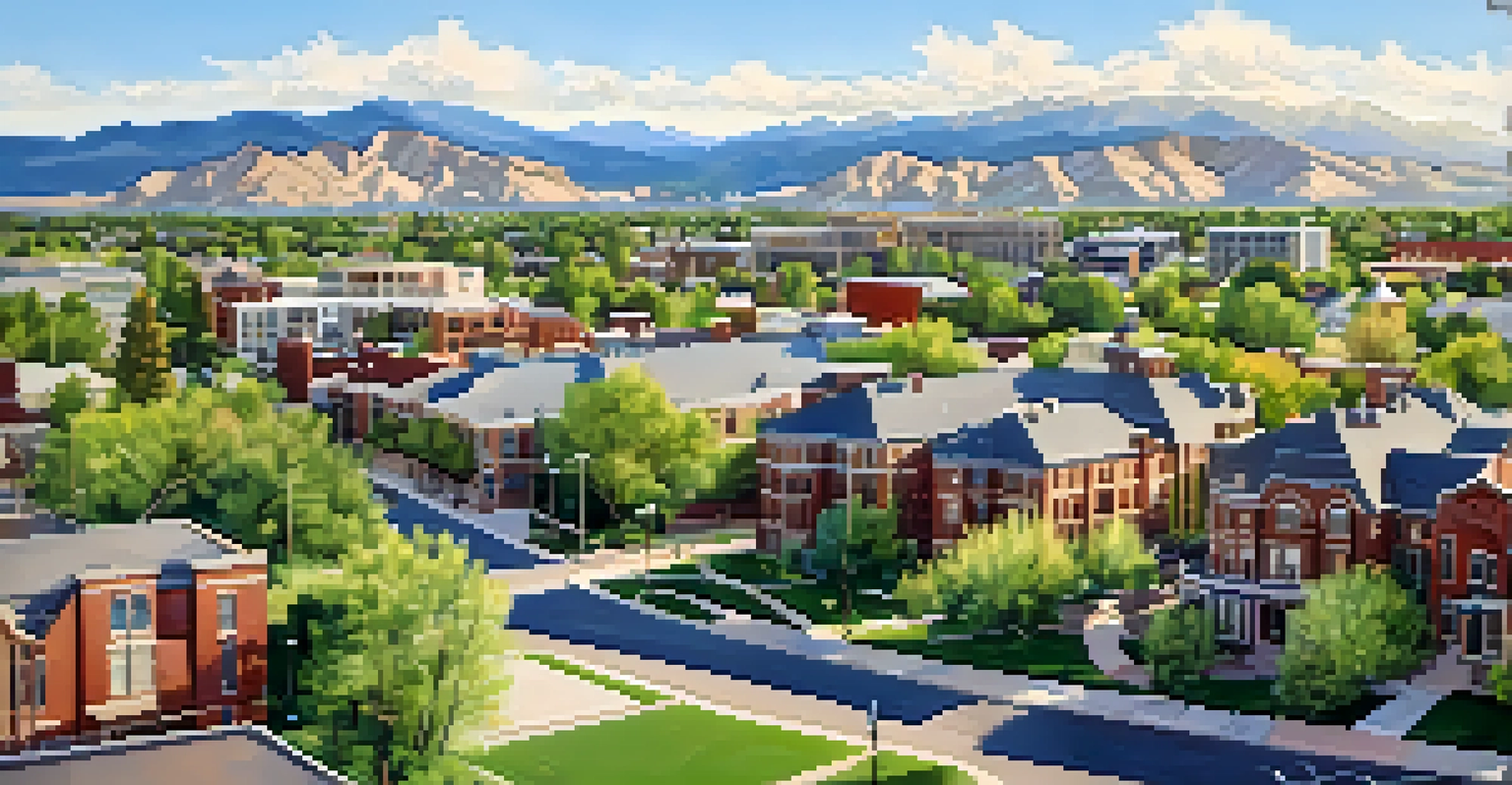 Aerial view of Fort Collins showing historic buildings, modern developments, and beautiful parks with mountains in the background.