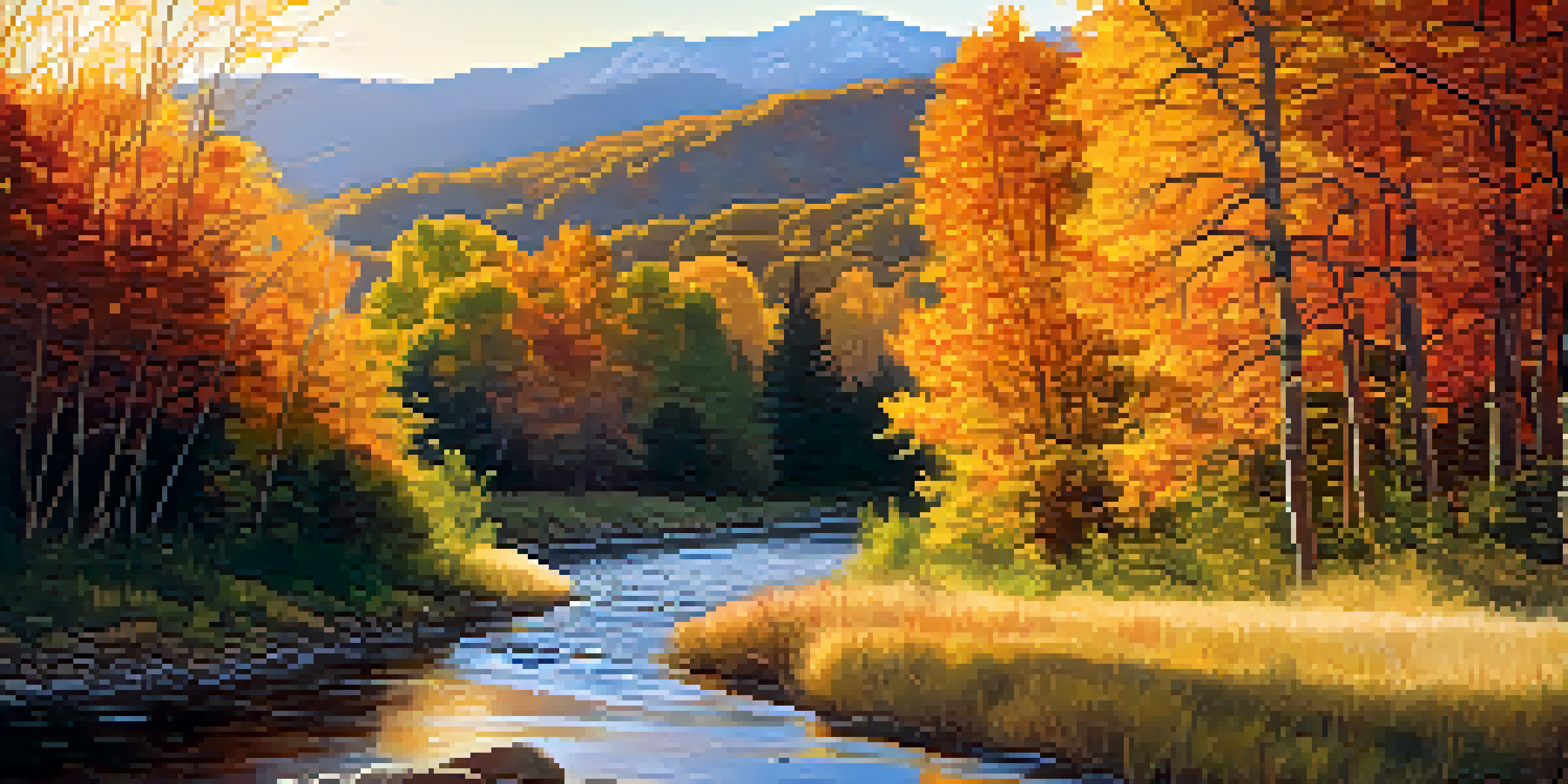 A family hiking on a picturesque trail in Cherry Creek State Park during a serene morning, with autumn foliage and a gentle stream nearby.