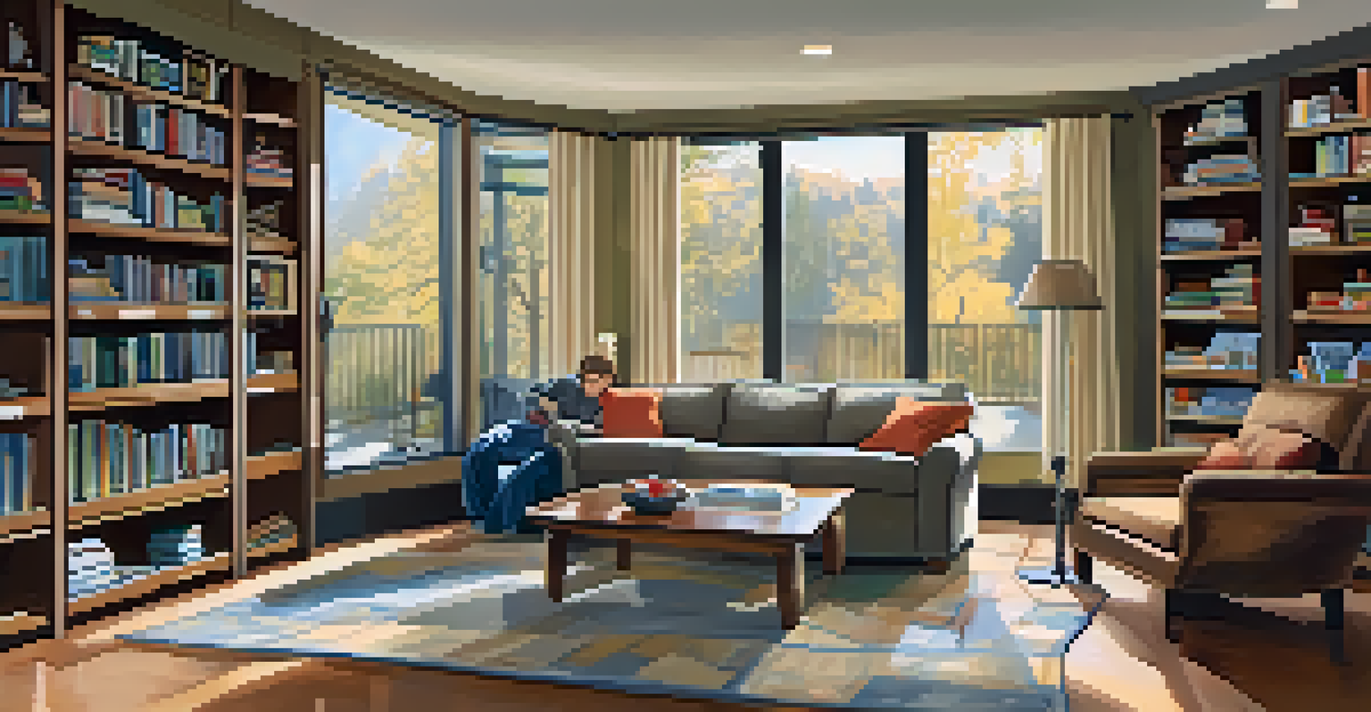A secure living room in a Colorado home with anchored furniture and safety measures highlighted.