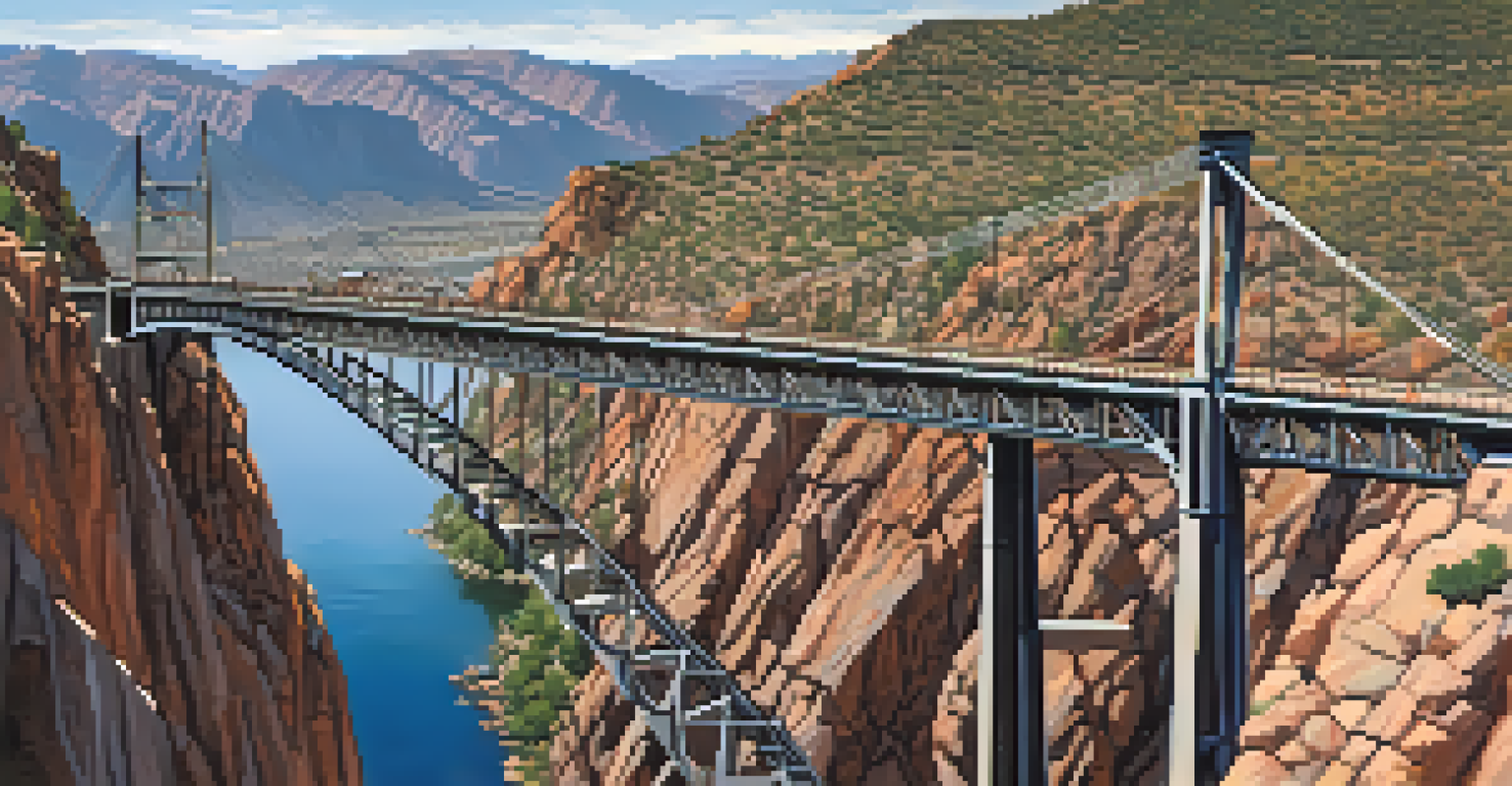 The Royal Gorge Bridge over the Arkansas River, showcasing its height and stunning natural surroundings.
