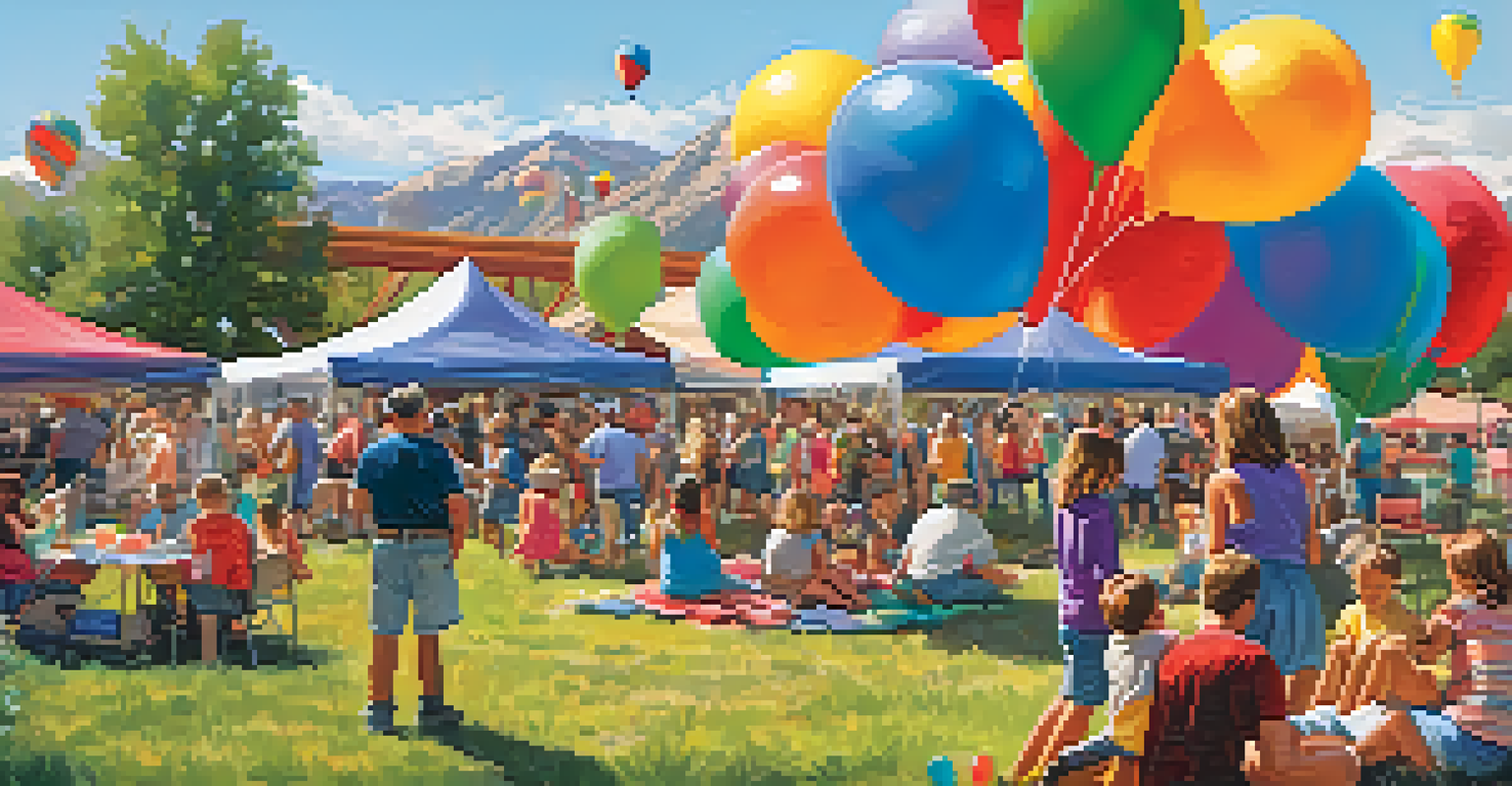 A family enjoying the Colorado Country Music Fest, with children playing games and parents listening to live music in a festive outdoor setting.