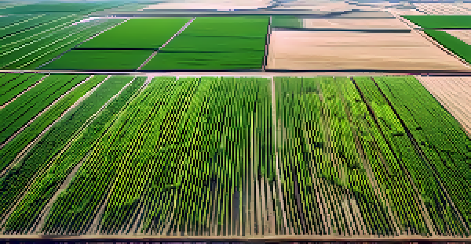 Aerial view of a Colorado farm showing green crops and dry patches, highlighting irrigation systems.