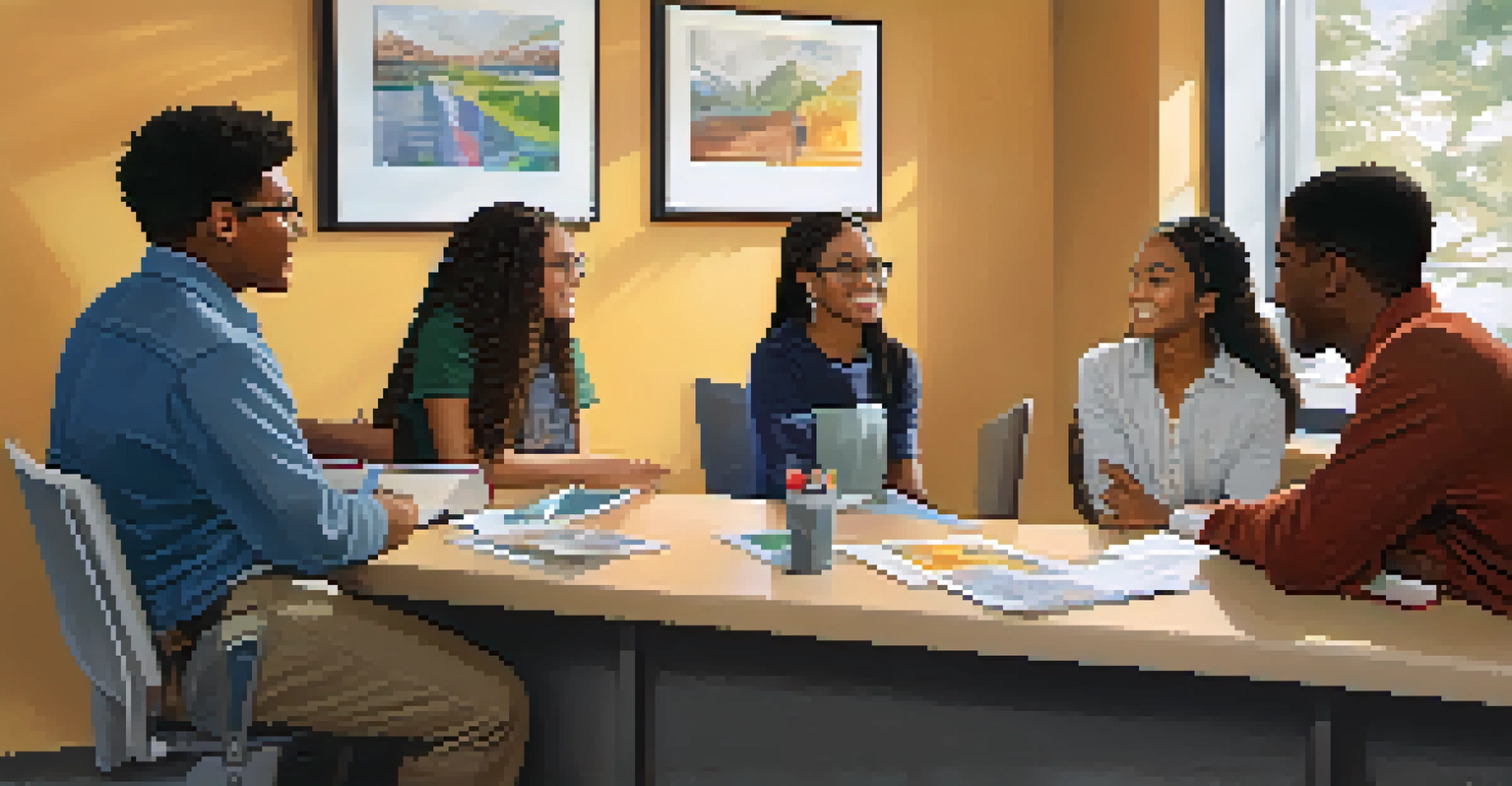 A group of diverse students consulting with a financial aid advisor in an office filled with educational materials.