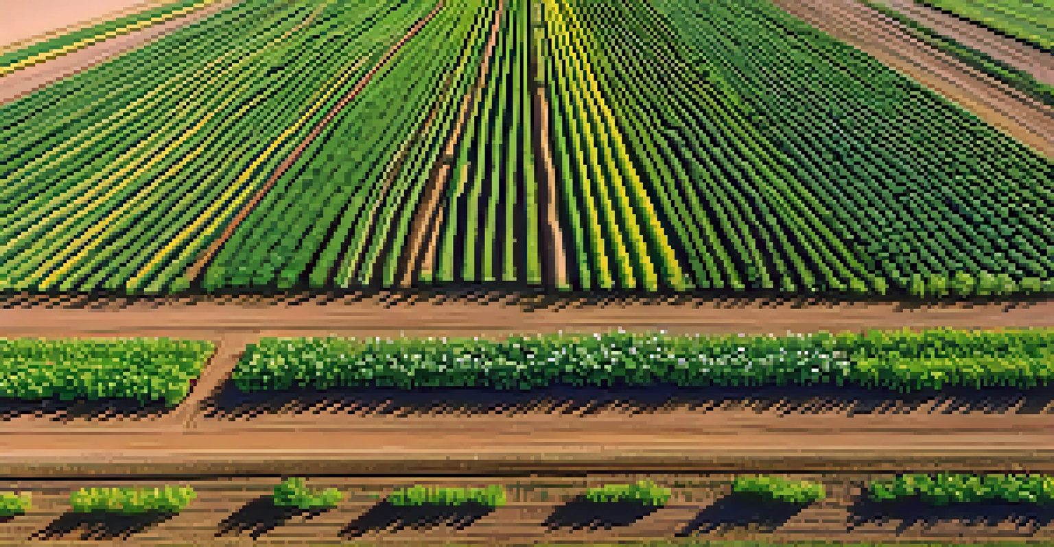 An aerial view of a diverse agricultural field in Colorado with different crops and irrigation systems.