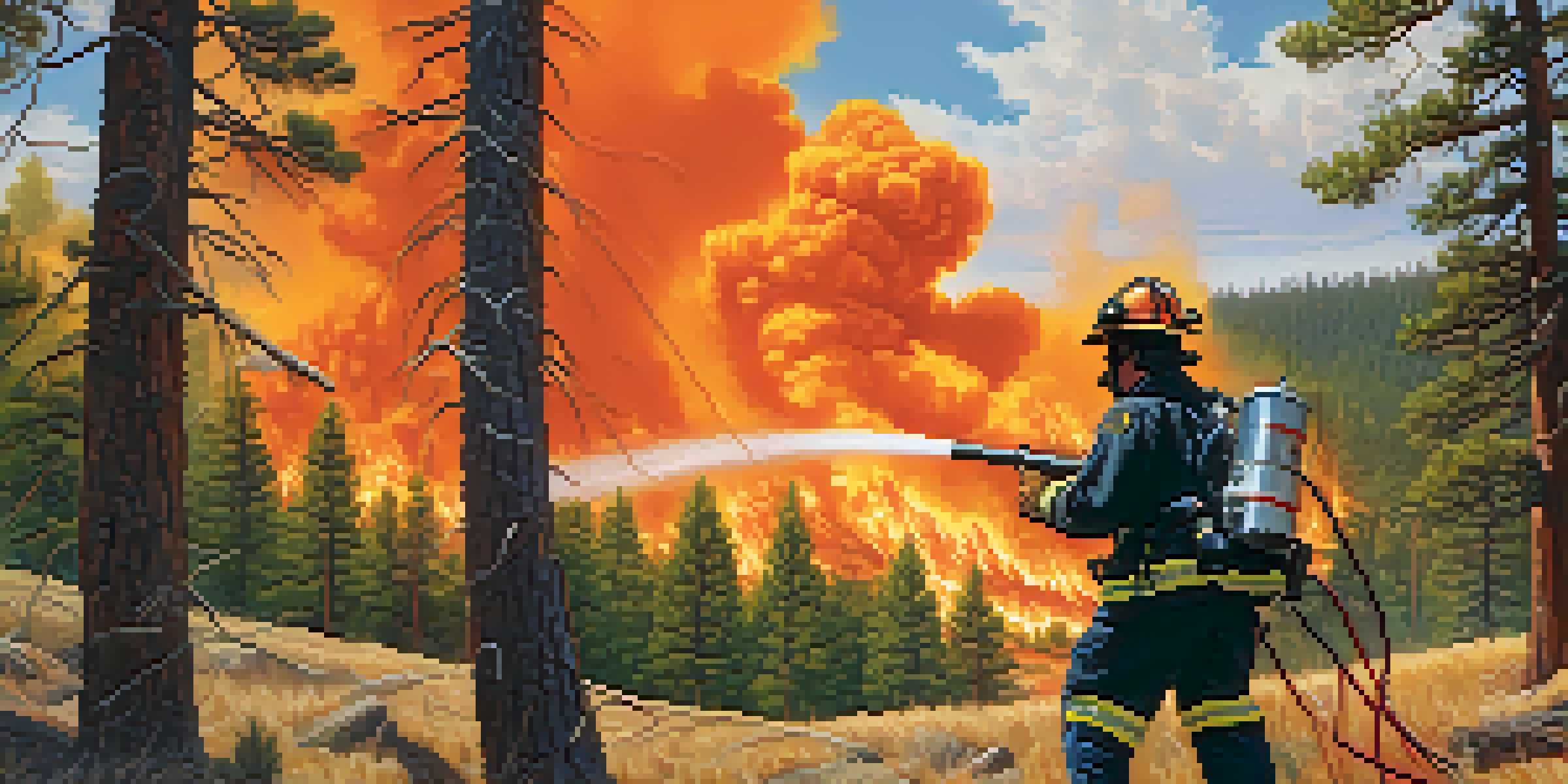 Firefighters conducting a controlled burn in a Colorado landscape, with flames and greenery visible.