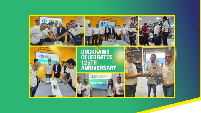 A photo montage of guests and staff at a Duckhams 125th anniversary event.