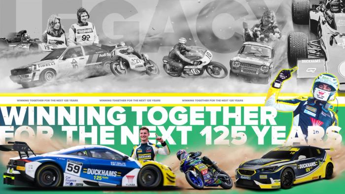 A montage of Duckhams race and rally cars headed "Winning together for the next 125 years".