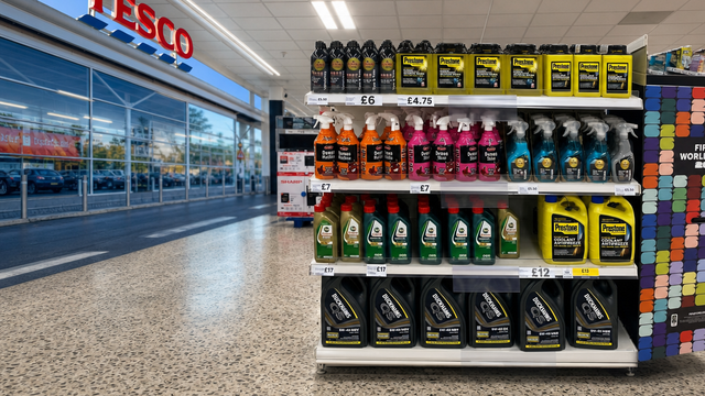 Duckhams QS engine oil on shelf at Tesco