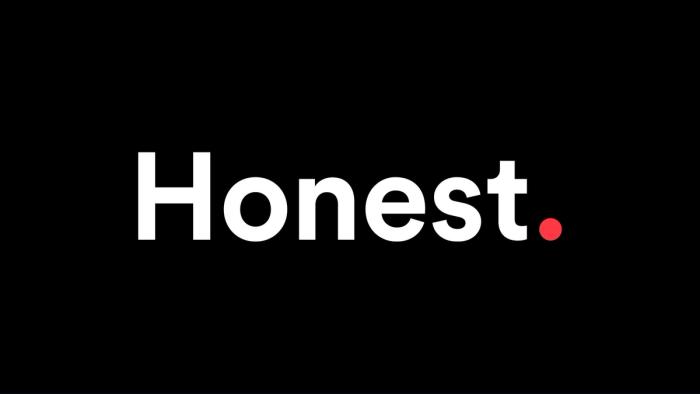 The word "Honest." in white on a black background.