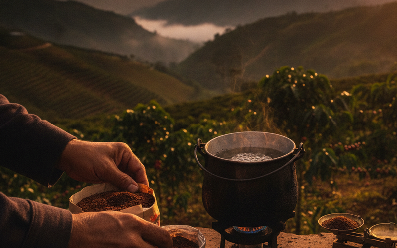 Ritual y Ciencia: El arte de preparar el café en olla perfecto
La preparación de café en olla, o café hervido, es uno de los métodos de **inmersión** más antiguos del mundo. Aunque a menudo se asocia con lo cotidiano, aplicar los principios del café de especialidad puede transformar este método en una experiencia sensorial de alto nivel.
En **RELIEVE**, creemos que el respeto por la materia prima y la precisión técnica son las claves para que un buen grano colombiano exprese todo su potencial.
### 1. La materia prima: Arábica de altura
Para este método, la elección de la especie es fundamental. Recomendamos el uso de **café Arábica**, un híbrido natural complejo y tetraploide que concentra azúcares y ácidos orgánicos debido a su maduración lenta en altitudes elevadas. Esto garantiza una taza naturalmente dulce, con notas que pueden variar desde el jazmín hasta el chocolate, dependiendo de su *terroir*.
### 2. Molienda y Proporción (Ratio)
* **Molienda:** Debe ser **media-gruesa** (similar a la sal de mar). Una molienda muy fina dificultará que los sedimentos se asienten en el fondo y puede sobre-extraer compuestos amargos.
* **Proporción:** Una receta infalible para comenzar es utilizar **30 gramos de café por cada 500 gramos de agua**. Mantener una proporción constante es el primer paso hacia la **consistencia**, un valor fundamental defendido por expertos como Scott Rao.
### 3. El control térmico del agua (Paso Crítico)
El agua representa más del 98% de la infusión, por lo que su temperatura actúa como el "interruptor" de la extracción. El objetivo técnico es que el agua esté entre **92°C y 93°C** al entrar en contacto con el café.
* **Si no tienes termómetro:** Pon el agua a calentar y observa el fondo de la olla. El momento ideal es cuando aparezcan **pequeñas burbujas** (del tamaño de un alfiler) subiendo de forma constante, pero justo antes de que la superficie rompa en un hervor turbulento.
* **Si el agua llega a hervir:** No la uses de inmediato, ya que el calor excesivo quemará los aceites volátiles y ácidos delicados del Arábica. Retira la olla del fuego y espera entre **3 y 4 minutos**. Este tiempo de reposo permite que la masa de agua pierda energía y baje de los 100°C al rango óptimo de extracción.
### 4. El proceso paso a paso
1. **Incorporación:** Una vez que el agua esté en la temperatura correcta, añade el café molido.
2. **Saturación:** Remueve suavemente con una cuchara para asegurarte de que todas las partículas de café estén mojadas. Esto permite que el agua sature el grano de manera uniforme.
3. **Tiempo de inmersión:** Deja reposar la mezcla durante **4 minutos**. Durante este tiempo, el café "florece", liberando dióxido de carbono y preparándose para entregar su sabor.
4. **Rompimiento de la costra:** Pasados los 4 minutos, notarás una capa de café en la superficie. Usa una cuchara para romperla suavemente; esto hará que la mayoría de los sedimentos caigan al fondo.
5. **Limpieza:** Retira con la cuchara la espuma o partículas que queden flotando. Deja reposar otros **2 minutos** adicionales para que el café se asiente completamente y la taza resulte más limpia y brillante.
### 5. El servicio: Claridad en la taza
Sirve el café con cuidado, vertiéndolo lentamente para no agitar los sedimentos del fondo. Si buscas una "arquitectura de claridad" similar a la de un método **Chemex o V60**, puedes pasar la bebida por un filtro de papel previamente enjuagado; esto atrapará los aceites y finos restantes, resaltando la brillantez del grano.
**Conclusión:**
El café de especialidad es la intersección entre la botánica avanzada y la técnica aplicada. Al controlar variables como la temperatura y el tiempo, dejas de "hacer café" para empezar a **extraer el relato de la tierra** que RELIEVE lleva hasta tu hogar.
