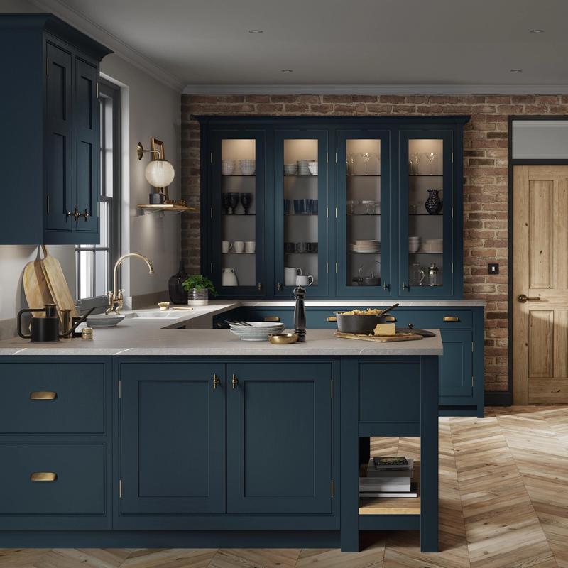 Blue kitchen 3D render