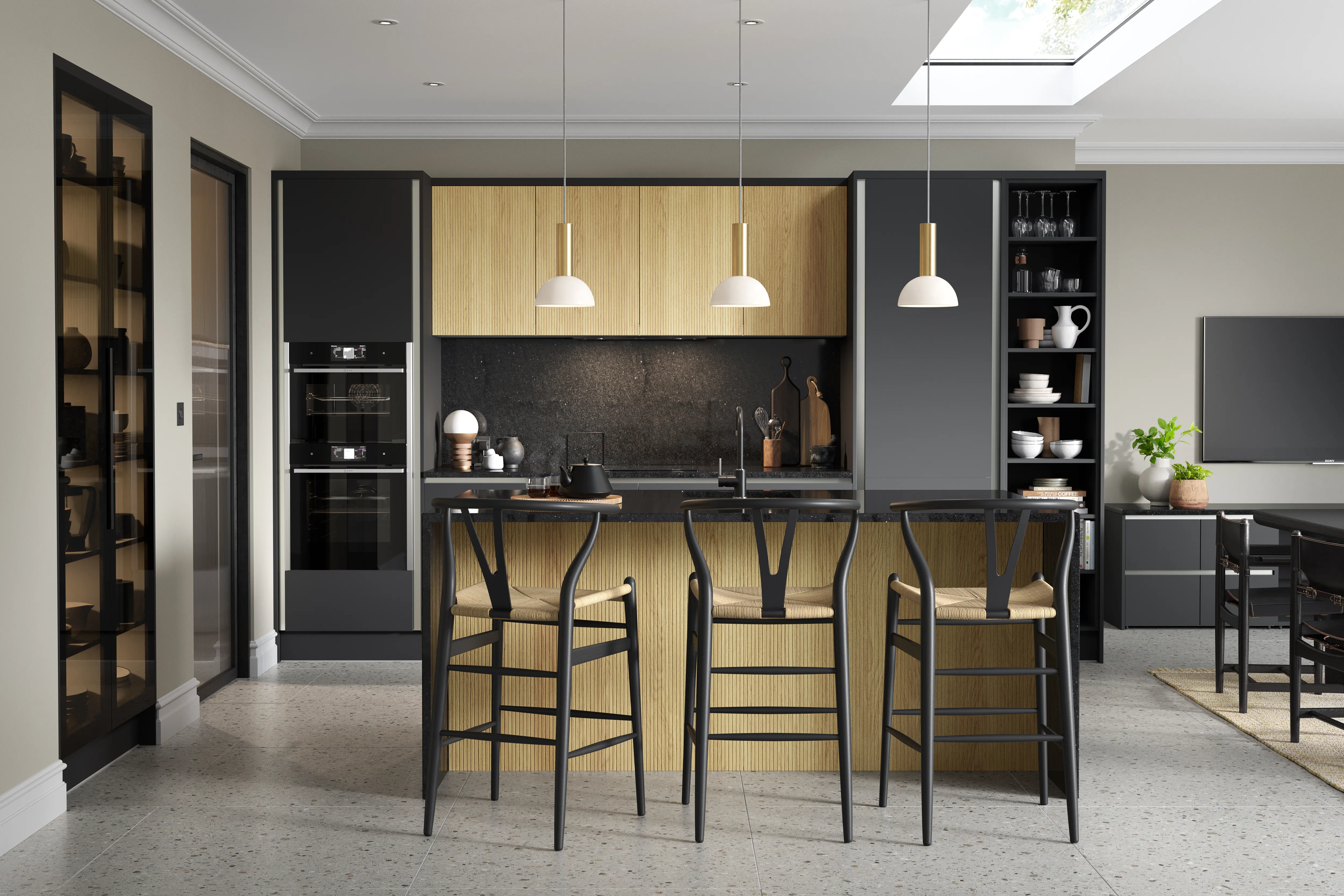 Milano black and oak Japandi styled kitchen interior