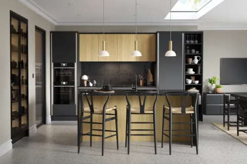 Milano black and oak Japandi styled kitchen interior