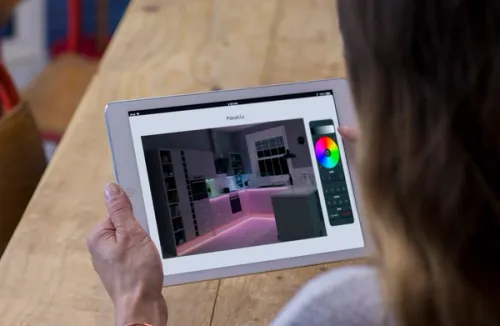 RGB lighting demo on a tablet device screen