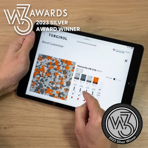 iPad tablet displaying the w3 award winning Torginol flooring configurator