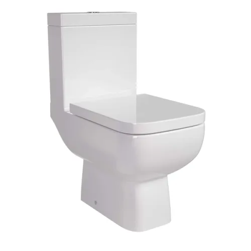 3D render silo image of a modern square seated close-coupled toilet