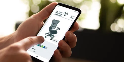 WebGL office chair configurator on a mobile phone screen