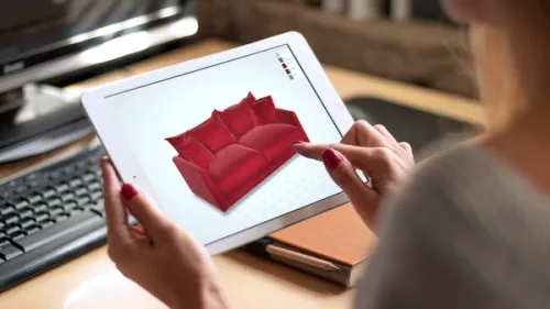 WebGL corner sofa configurator on a tablet device