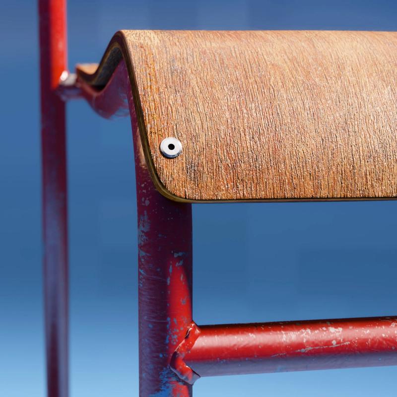 Rivet detail on a vintage 3D school chair model