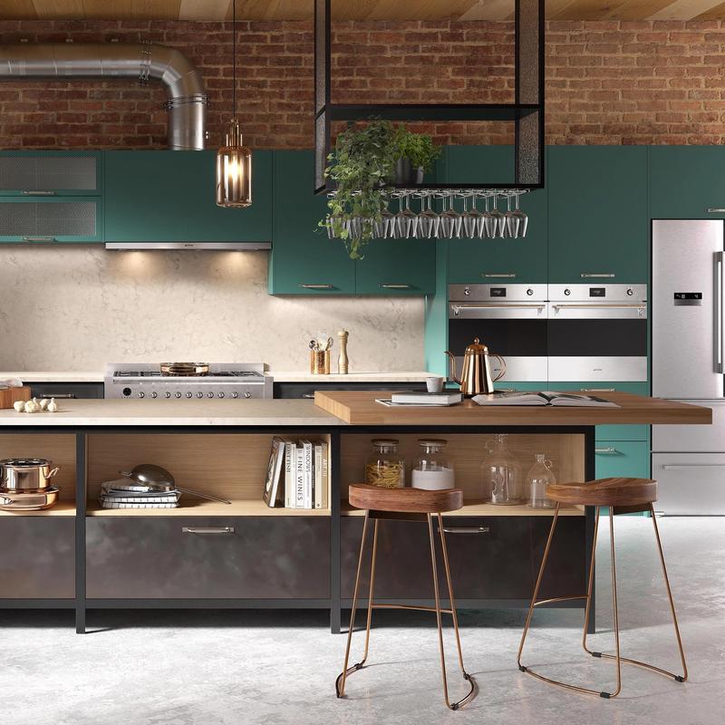 An industrial inspired kitchen CG image