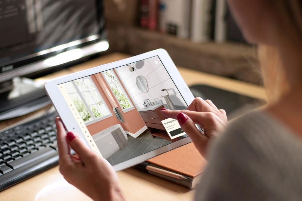 Onfigr bathroom visualiser being used on an iPad tablet device
