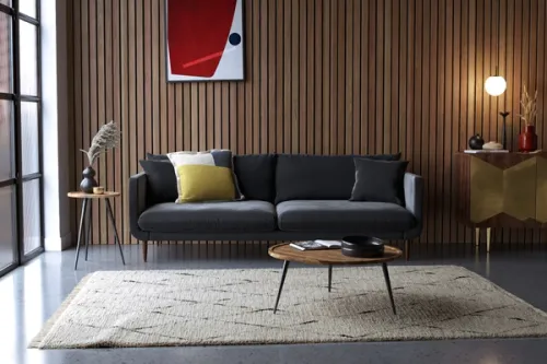 Sofa roomset CGI with a dark grey fabric sofa