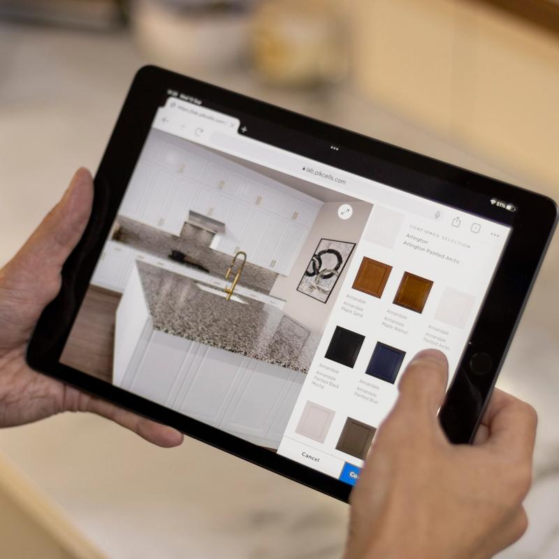 Toll Brothers Kitchen Visualizer displayed on an iPad device.