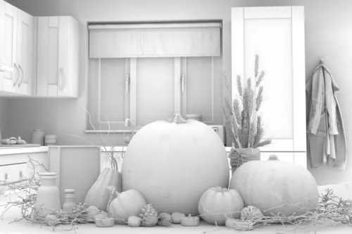 AO pass of an autumnal table decoration CGI