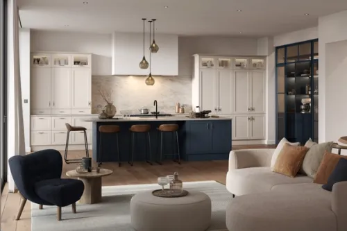 A contemporary Shaker kitchen with organic tones designed around the brief of 'Sleek Serenity'