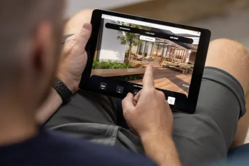 iPad tablet displaying the First Street 3D Virtual Tour