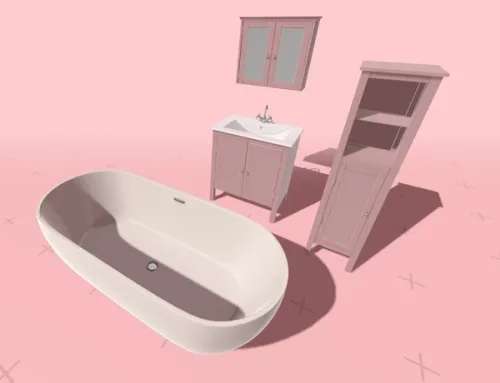 Interactive movable bathroom displayed in a desktop computer