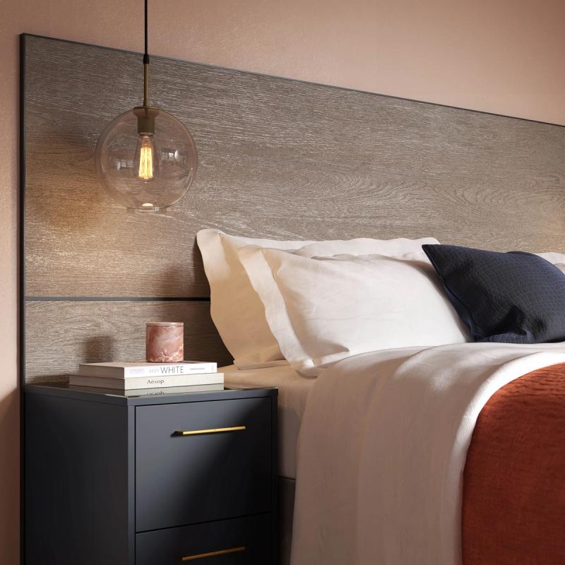 A stylish and modern navy blue CGI bedside table render.