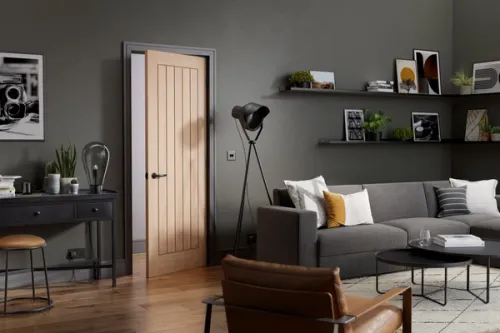 3D interior featuring a planked style oak internal door