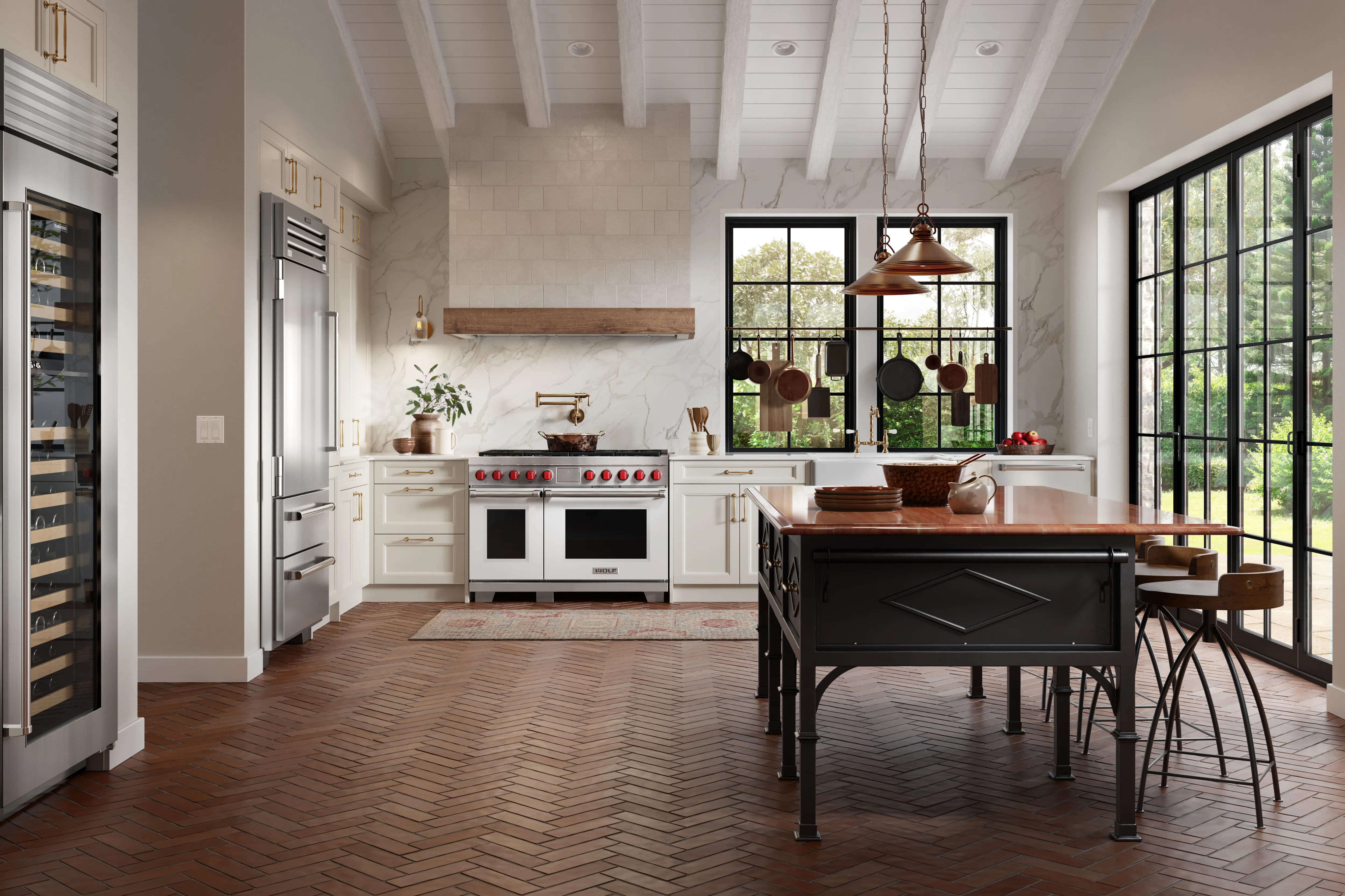 A rustic modern ranch kitchen CGI featuring our clients substantial USA stainless steel appliances